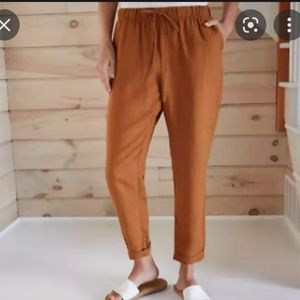 Drawstring Linen Pants, tapered leg, burnt mustard, Sz L